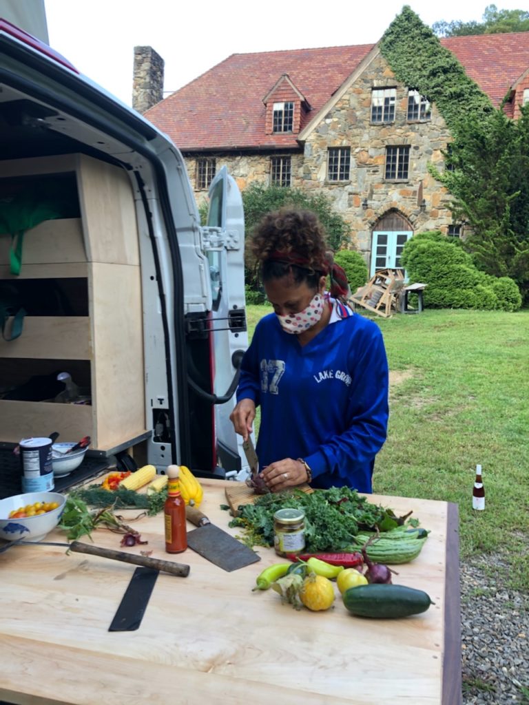 Preparing a meal from the van