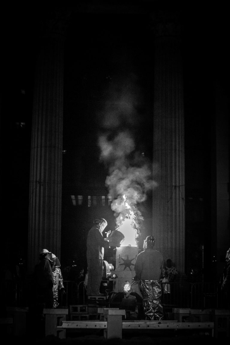 People gathered to perform a gun melting ceremony