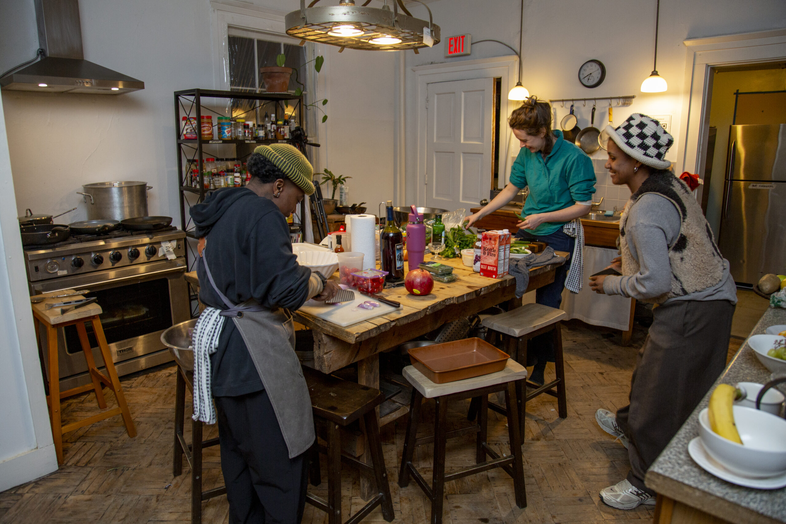 Artist Spirit Adams leads a dinner inspired by the turnip and okra stew that June Jordan made for Mrs. Fannie Lou Hamer. Image Courtesy of Arts Letters & Numbers, Averill Park, NY. Photo by Billy Chen.